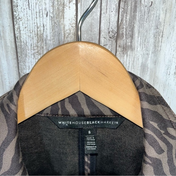 White House Black Market Espresso Brown Zebra Print Denim Jacket Women’s 8 - Picture 6 of 6